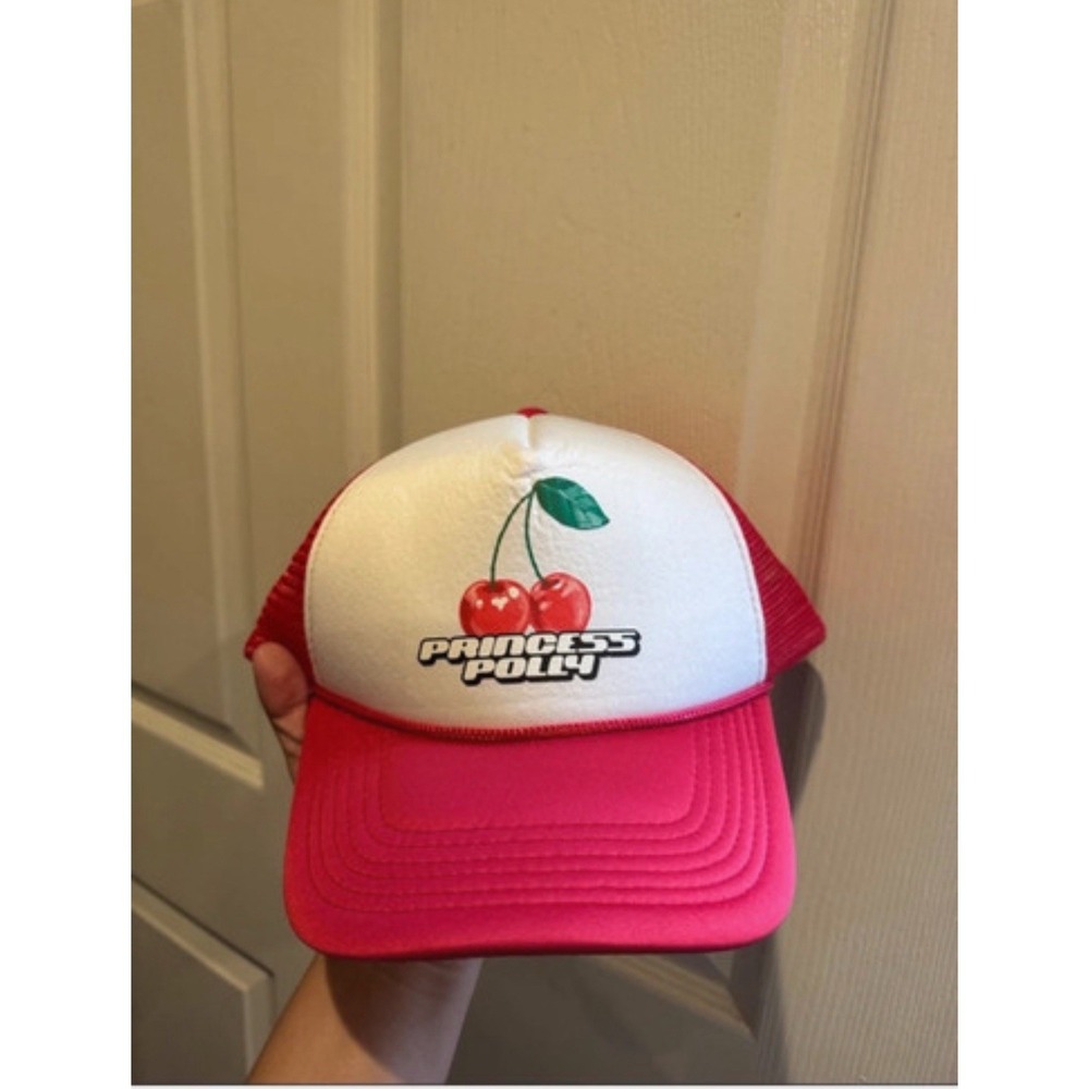 Princess Polly Cherry Print Trucker Hat Pink/White/Red Adjustable Mesh Back